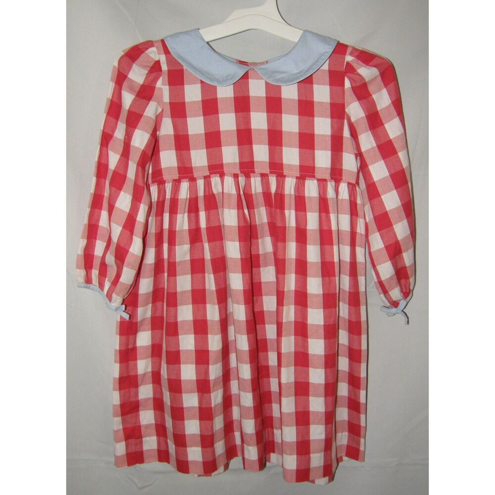 LIKE NEW Girl Sz 8 Red Gingham Long Sleeve Peter Pan Collar Dress SHRIMP & GRITS